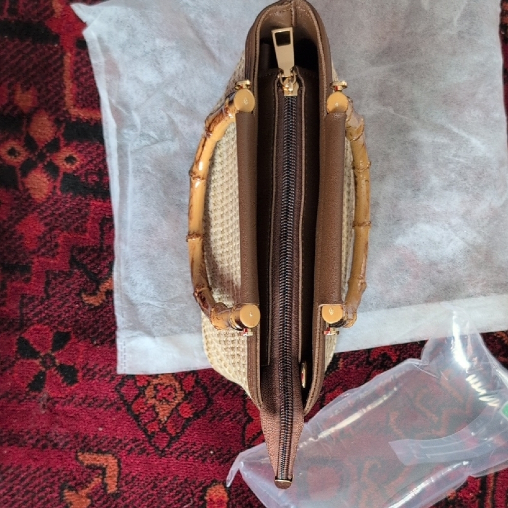 New Without Tags Woven Handbag with Bamboo Handle - Picture 4 of 6